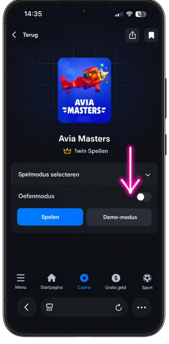 Aviamasters demo-modus selectiescherm