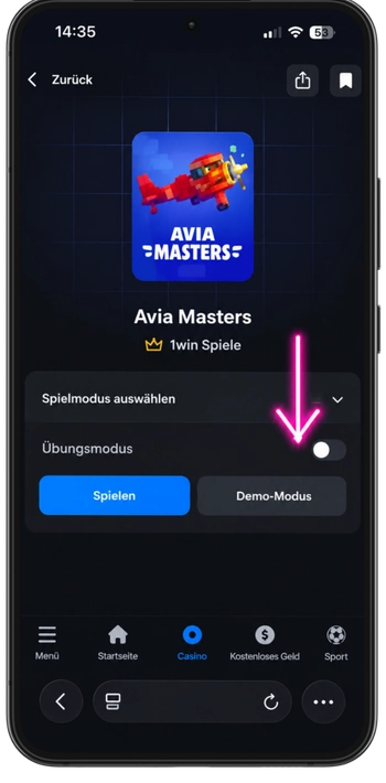 Aviamasters Demo-Modus Auswahlbildschirm