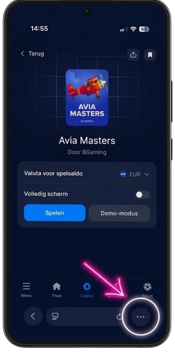 Browsermenu op de smartphone met de drie puntjes rechtsonder