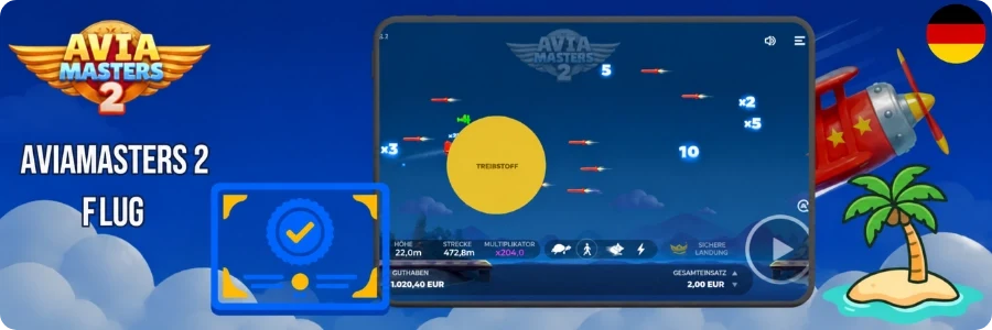 Aviamasters 2 Flugzeug weicht Raketen und Multiplikatoren auf einem Tablet aus