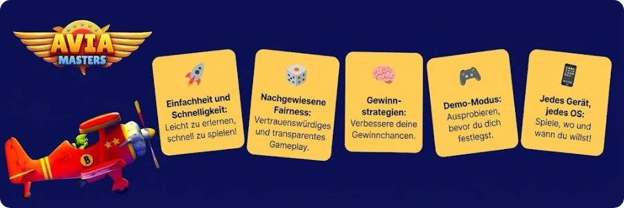 Aviamasters: die wichtigsten Funktionen