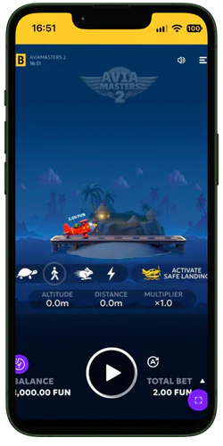 Aviamasters 2 Start screen with the plane waiting on the island runway