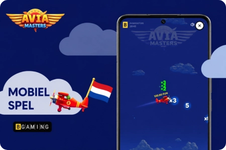Aviamasters op mobiel met een vliegtuig in de lucht en zichtbare multiplierbonussen langs het vliegpad